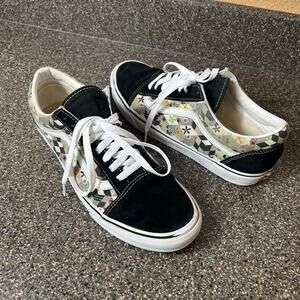 VANS Check/Floral Black Suede Canvas Skate Shoes Women's 11 Lace Up Low Mens 9.5
